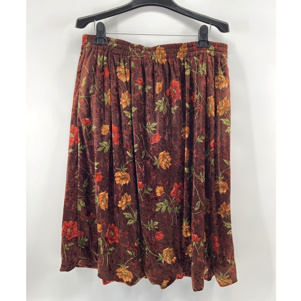 Vintage Orvis Velvet Skirt Womens 18 Brown Floral Fall Boho Whimsigoth Midi USA